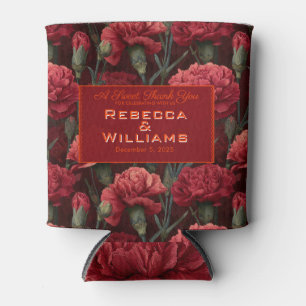 Trendy Red Carnation Flower Greenery Wedding Can Cooler