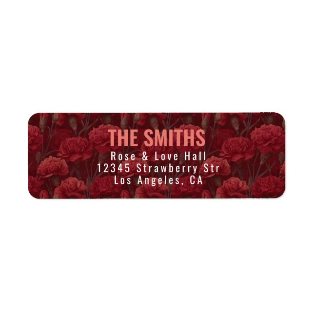Trendy Red Carnation Inspired Countryside Wedding Label (Front)