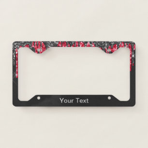 Trendy Red Charcoal Glitter Drips Graphic Monogram License Plate Frame