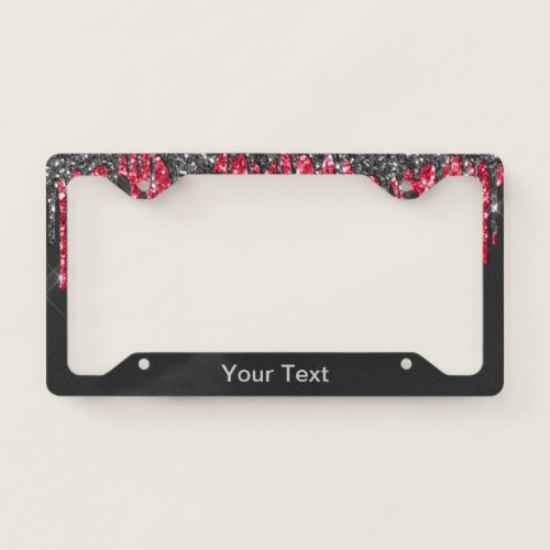 Trendy Red Charcoal Glitter Drips Graphic Monogram License Plate Frame