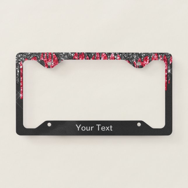 Trendy Red Charcoal Glitter Drips Graphic Monogram License Plate Frame (Front)
