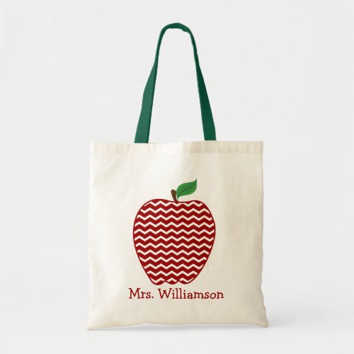 Trendy Red Chevron Zigzag Apple Teacher Tote Bag