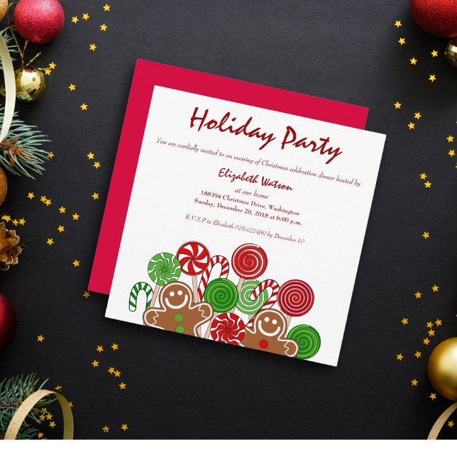Trendy red Christmas gingerbreads Invitation (Creator Uploaded)