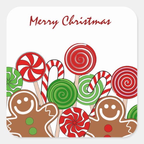 Trendy red Christmas gingerbreads Square Sticker