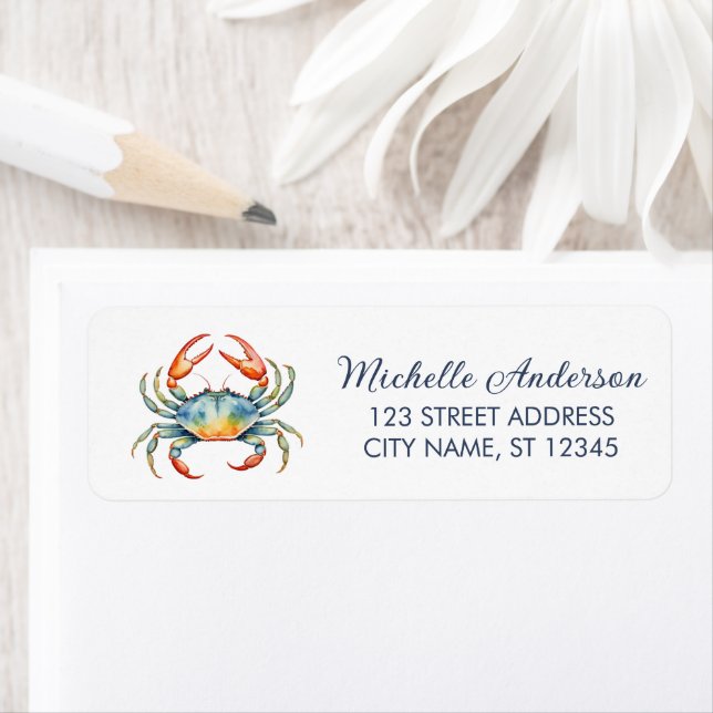 Trendy Red Crab Nautical Return Address Label (Insitu)