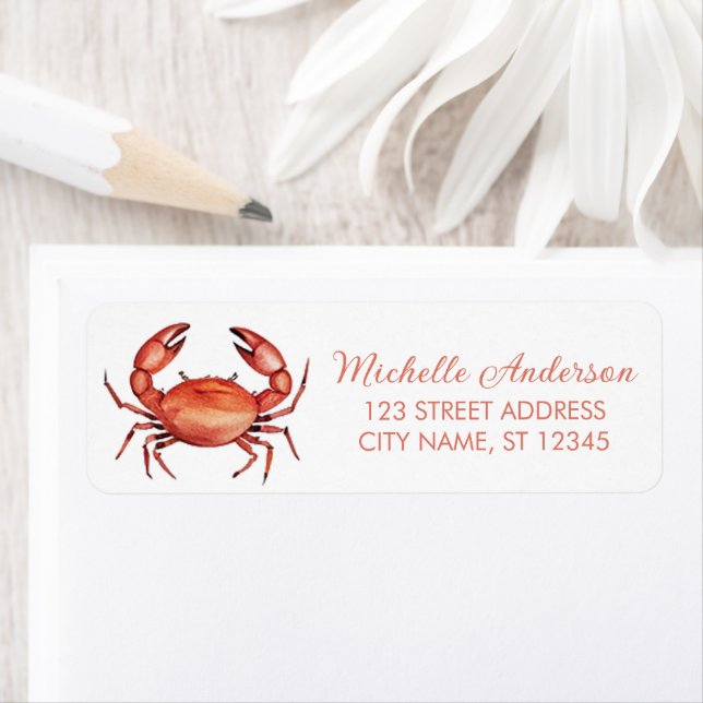 Trendy Red Crab Nautical Return Address Label (Insitu)