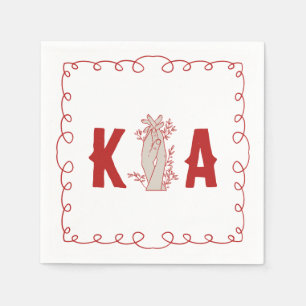 Trendy Red Custom Initial Floral Hand Drawn Doodle Napkins