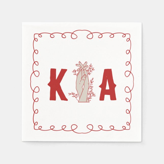 Trendy Red Custom Initial Floral Hand Drawn Doodle Napkins (Front)