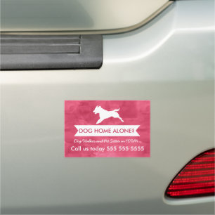 Trendy Red Dog Silhouette Dog Walker Car Magnet
