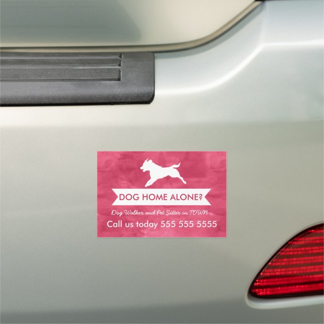 Trendy Red Dog Silhouette Dog Walker Car Magnet (In Situ)