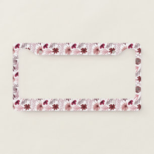 Trendy Red Flowers Floral Watercolor Pattern License Plate Frame