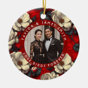Trendy Red Gardenias Themed Vintage Wedding Ceramic Ornament