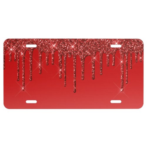 Trendy Red Glitter Drips License Plate