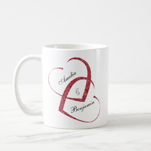 Trendy Red Glitter Hearts Together Forever Coffee Mug
