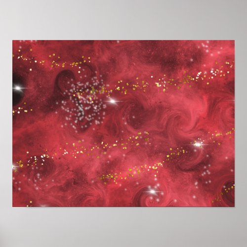 Trendy Red Gold Galaxy Pattern Poster