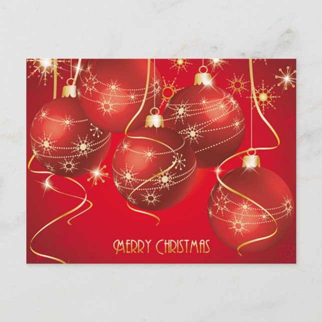 Trendy Red, Golden Christmas Ornaments Snowflakes Holiday Postcard (Front)