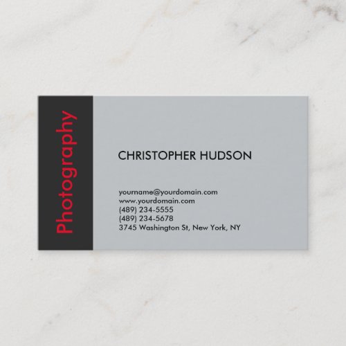 Trendy Red Gray Photography Business Card
