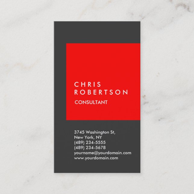Trendy Red Gray Stripe Consultant Business Card (Front)