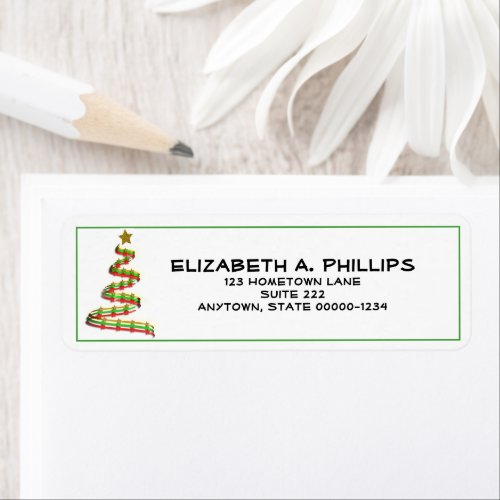 Trendy Red Green and Gold Christmas Tree Custom Label