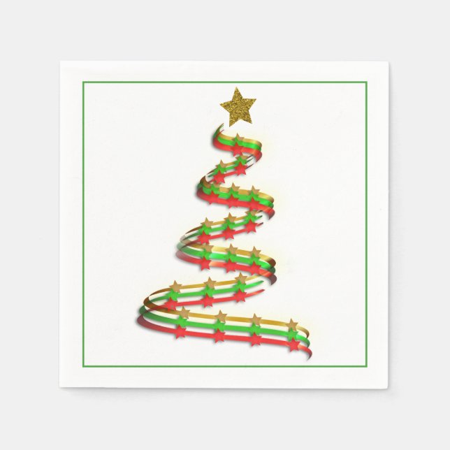 Trendy Red, Green, and Gold Christmas Tree Napkins (Front)