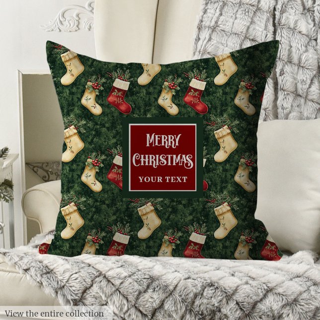 Trendy red green Christmas pillow with stocking (Trendy red green Christmas pillow with stocking)