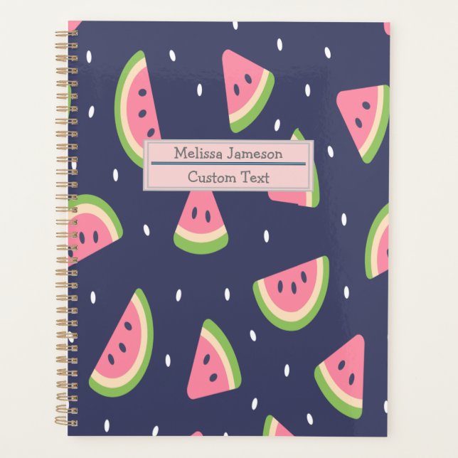 Trendy Red Green Pink Watermelon Pattern Planner (Front)