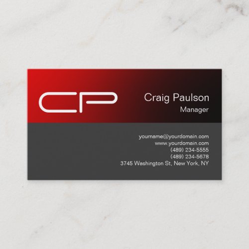 Trendy Red Grey Chic Monogram Business Card