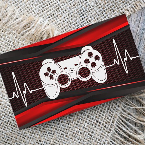 Trendy Red Joypad Heartbeat Gamde Tester Gamer Fun Business Card