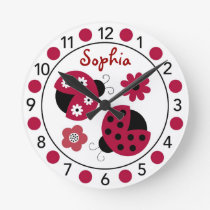 Trendy Red Ladybug Personalized Nursery Wall Clock