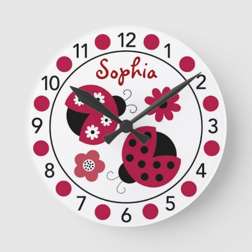 Trendy Red Ladybug Personalized Nursery Wall Clock