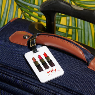 Trendy Red Lipstick Trio Girly Luggage Tag