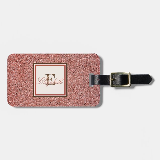 Trendy Red Marble Texture, Monogram-Personalized Luggage Tag (Front Horizontal)