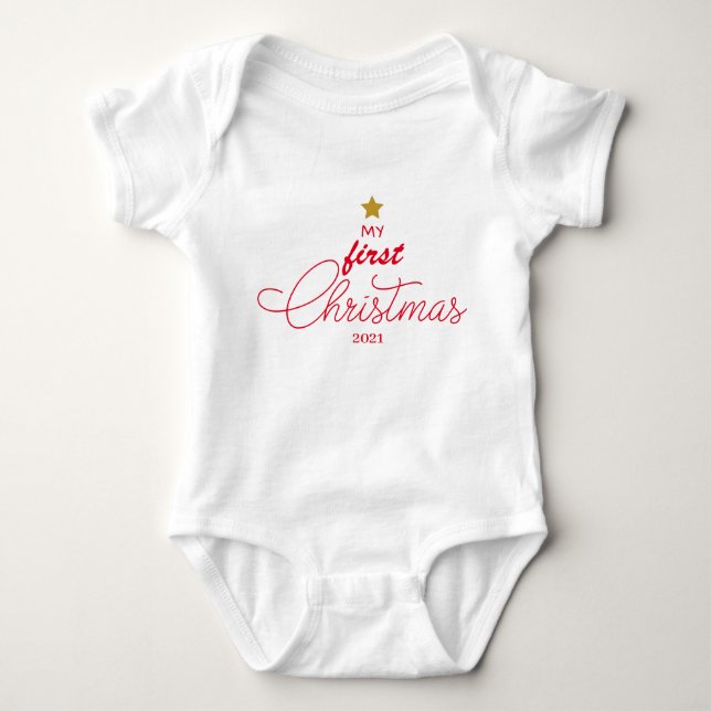 Trendy Red My First Christmas Script Newborn Baby  Baby Bodysuit (Front)