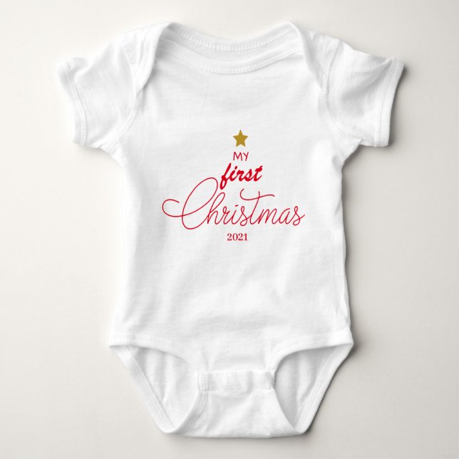 Trendy Red My First Christmas Script Newborn Baby  Bodysuit (Front)