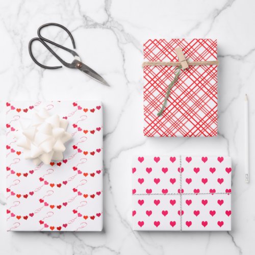 Trendy Red Pink and White Valentine Patterns Wrapping Paper Sheets