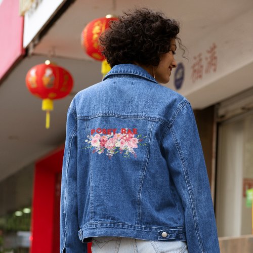 Trendy Red  Pink Floral Monogram Denim Jacket