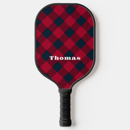 Trendy red plaid custom name  personalized pickleball paddle