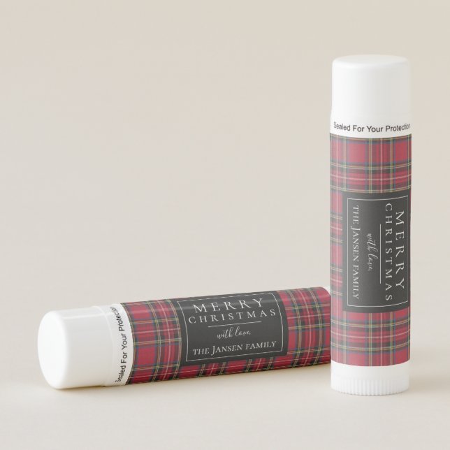 Trendy Red Plaid Holiday Lip Balm (Front)