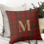 Trendy Red Plaid Monogram Throw Pillow<br><div class="desc">A traditional cozy red buffalo plaid pattern with a trendy festive pattern.  Easily customize with your monogram of choice.  The perfect gift to give this holiday season and beyond.</div>