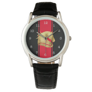 Trendy Red Racing Stripes Gold Horse Watch
