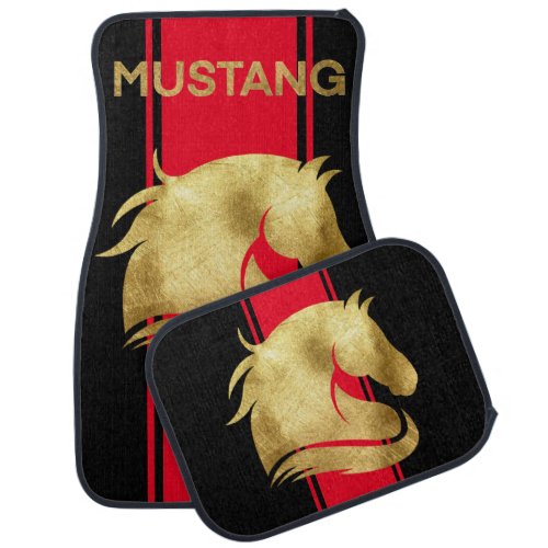 Trendy Red Racing Stripes Gold Mustang Car Floor Mat