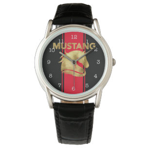 Trendy Red Racing Stripes Gold Mustang Watch