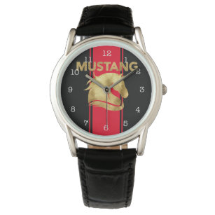Trendy Red Racing Stripes Gold Mustang Watch