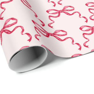 Trendy red ribbon bows wrapping paper