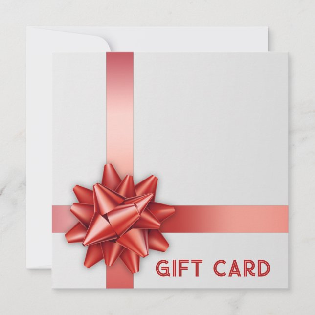 Trendy Red Satin Ribbon Gift Bow White Gift Card (Front)
