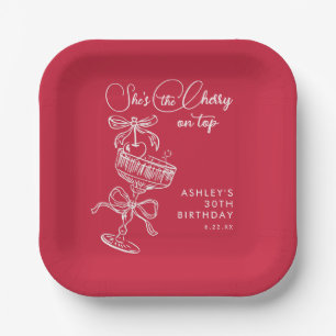 Trendy Red She's The Cherry On Top 30th Birthday Paper Plates