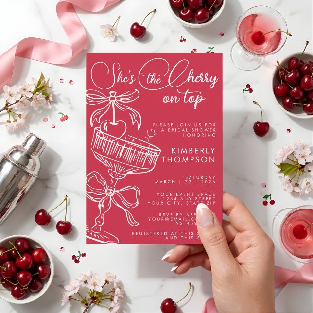 Trendy Red She's The Cherry On Top Bridal Shower Invitation (Creator Uploaded)