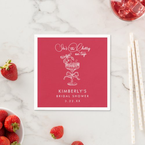Trendy Red She's The Cherry On Top Bridal Shower Napkins