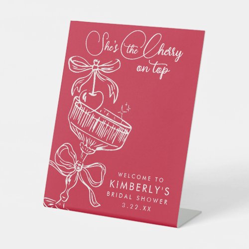 Trendy Red She's The Cherry On Top Bridal Shower Pedestal Sign