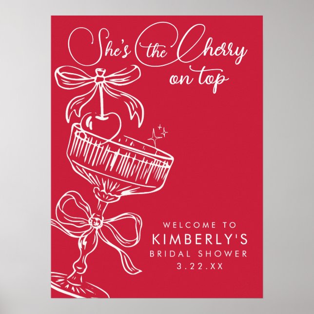 Trendy Red She's The Cherry On Top Bridal Shower Poster (Front)